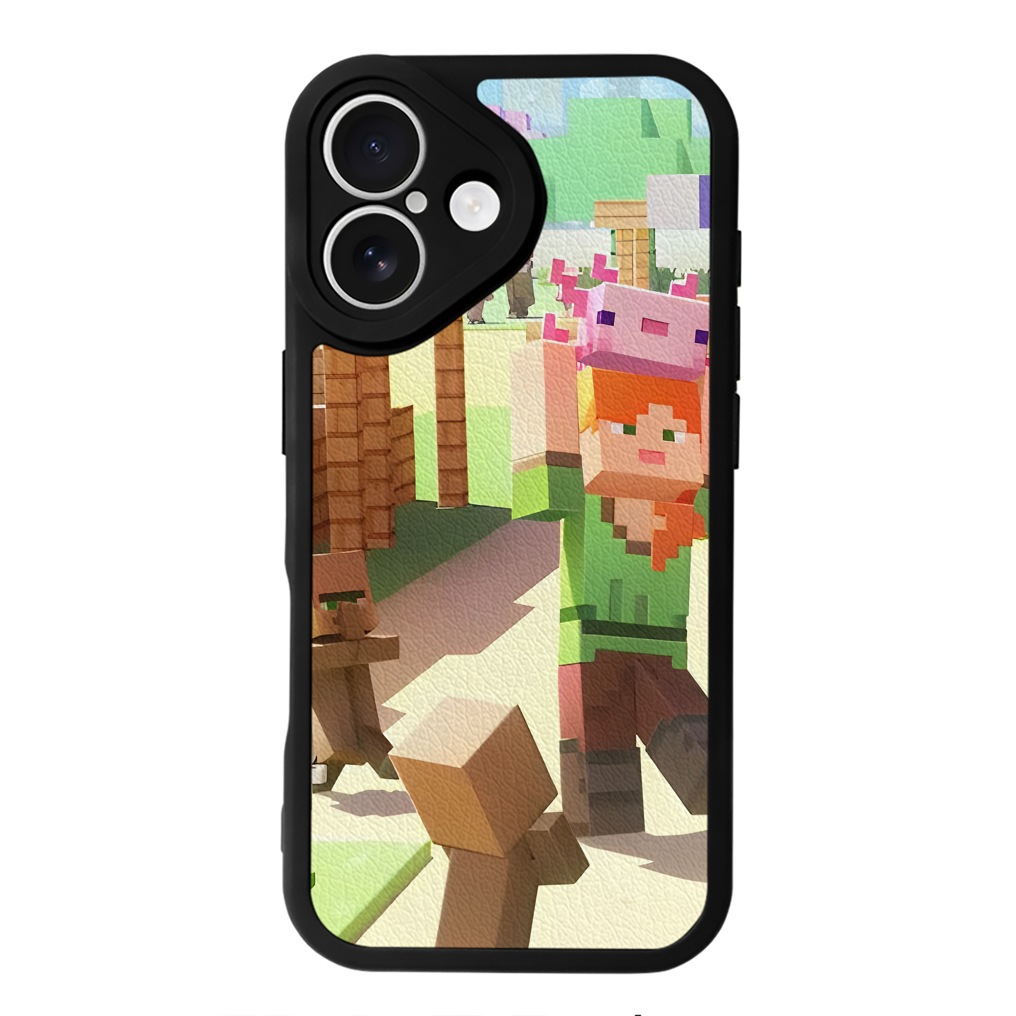 （画像用） マインクラフト ブロックの世界 Minecraft MC Block world 【iPhone 16シリーズ対応】シリコンスマホケース（レザー調） 材質：シリコン